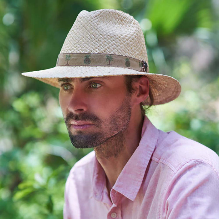 Woven Raffia Safari Hat with Pineapple Tape Band - Scala Hats for Men Safari Hat Scala Hats